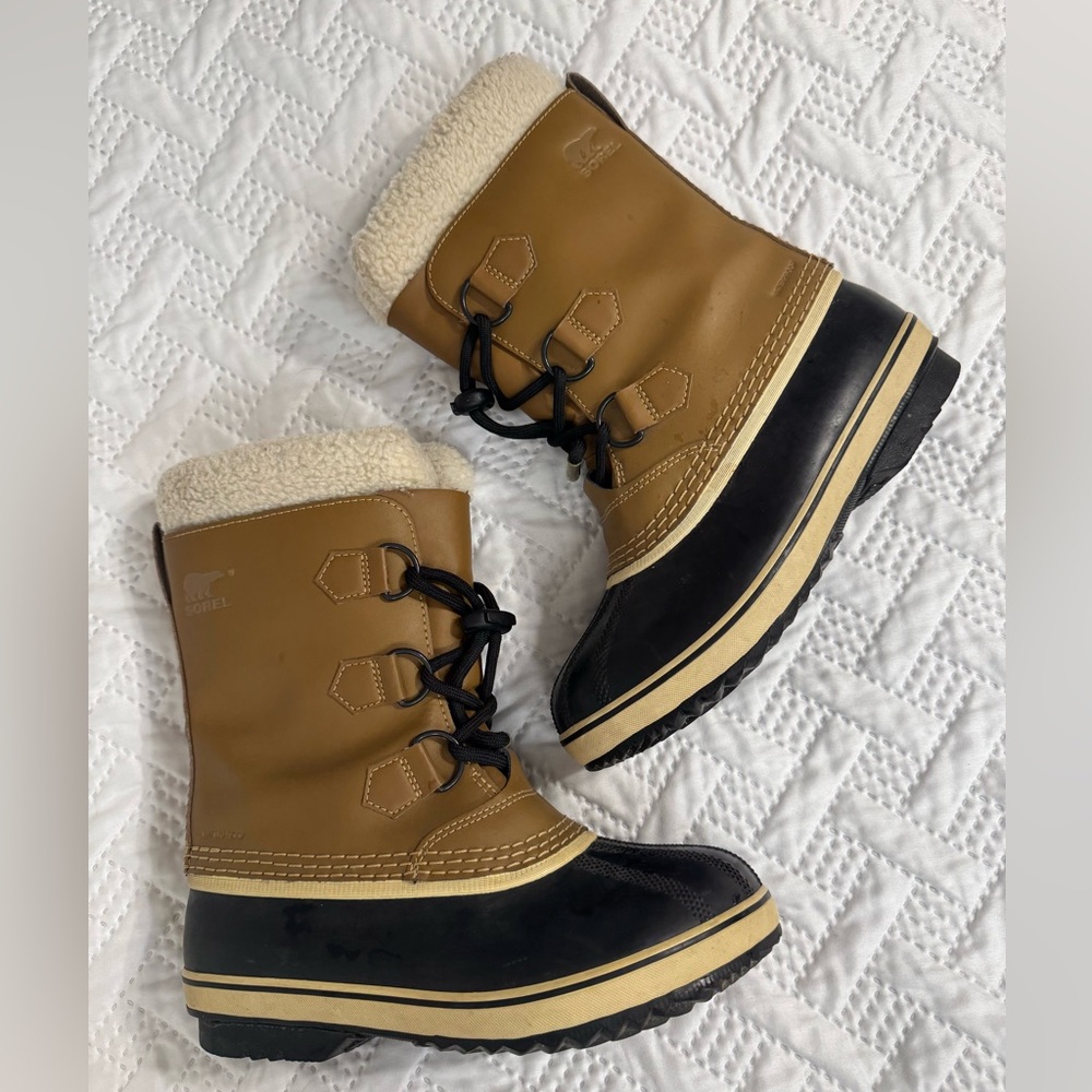 Sorel Faux Fur Removeable Liners Brown Black Insulated Winter Snow Boots Size 4